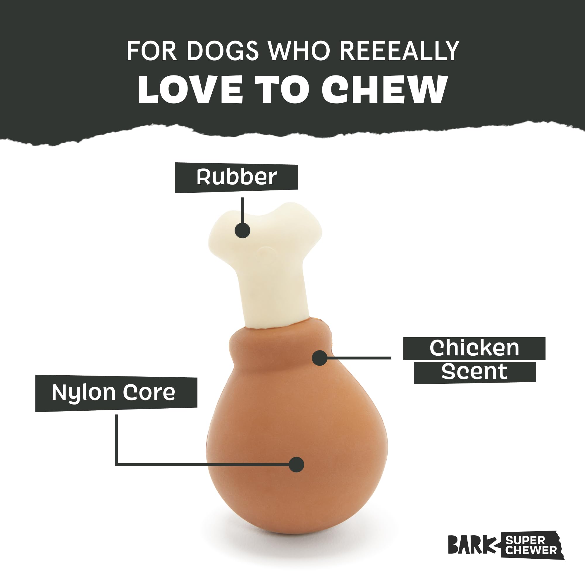 Barkbox núcleo nylon duro visible, proporciona un buen agarre para masticadores fuertes.