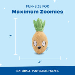 BarkBox Penny The Pineapple tearable toy design reveals a hidden toy inside for ongoing activity.
