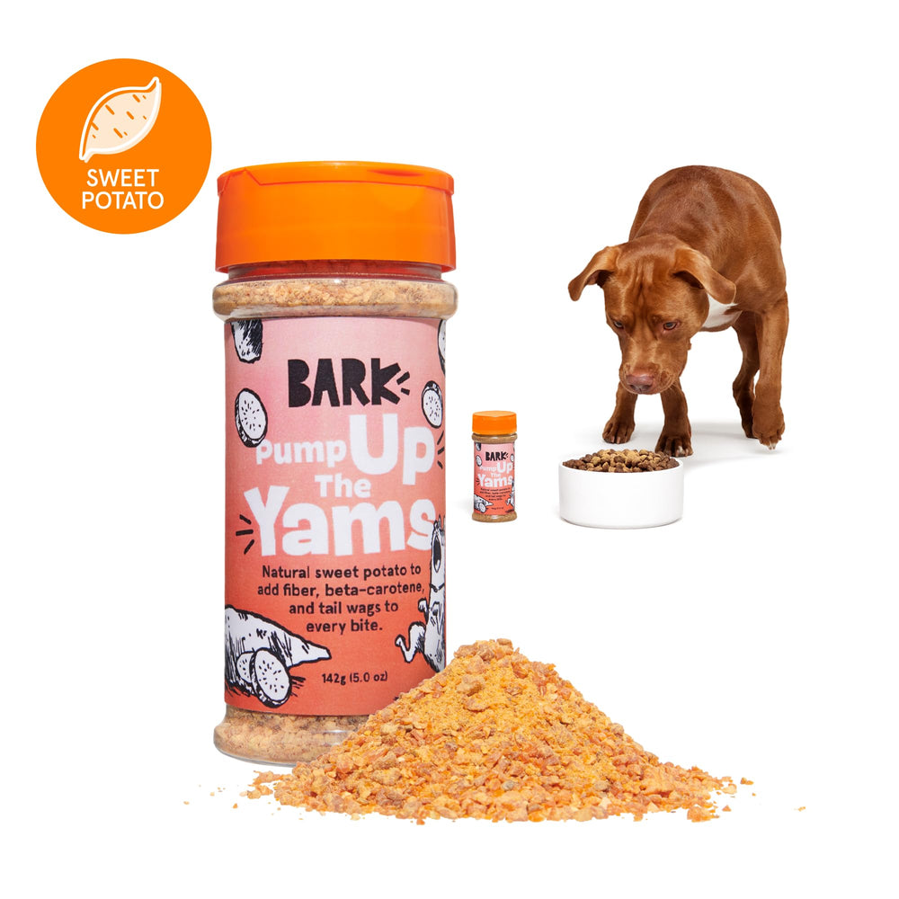 BarkBox Pump Up The Yams topper dispense shows mess-free application