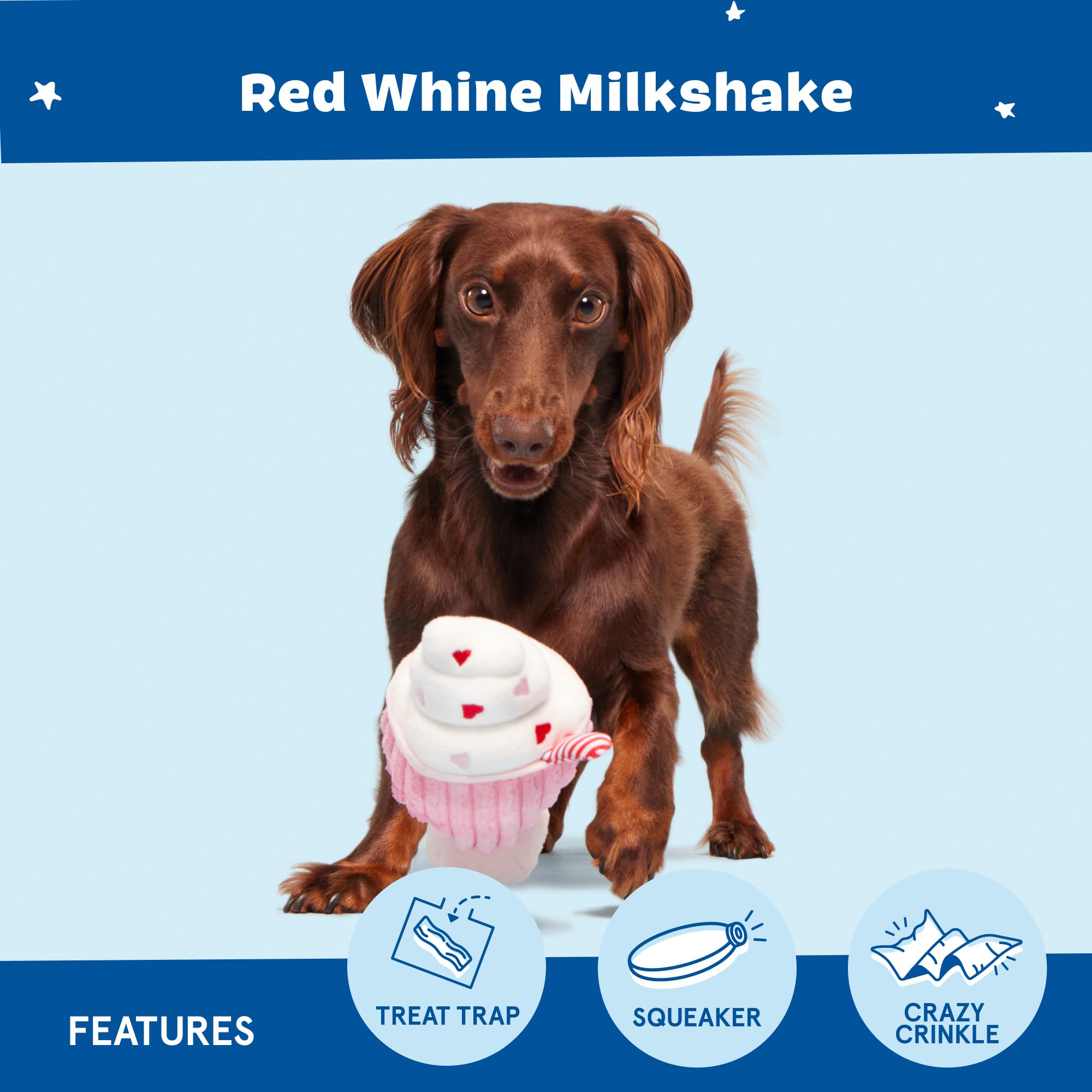 BarkBox Red Whine Milkshake texture-crinkle image shows engaging chew textures.