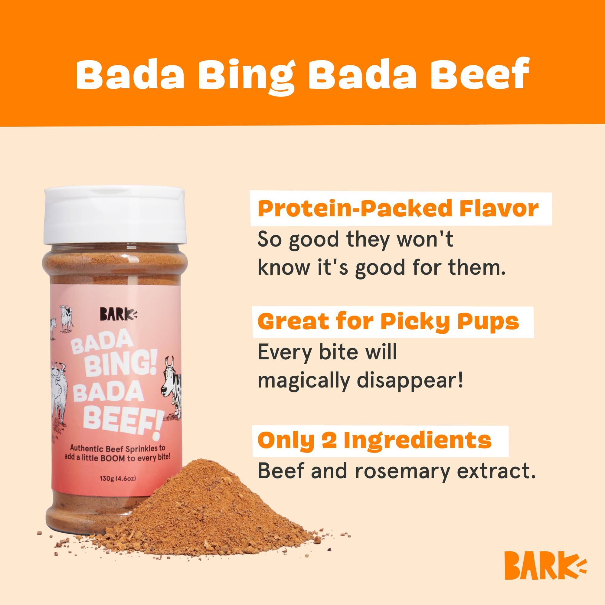 Barkbox Rosemary-infused Beef Topper closeup emphasizes aroma and flavor.