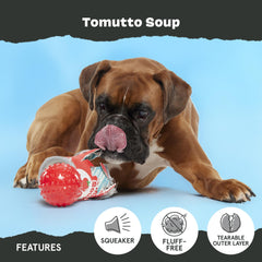 BarkBox Tomutto Soup fluff-free interior reduces mess after chews