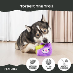 BarkBox Torbert the Troll squeaker in action during play