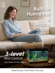 BarkBuddy aroma humidifier chamber emitting a soft mist in a room