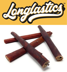 Barking Buddha Longlastics collagen chew sticks close-up highlighting beefy flavor and pure ingredients.