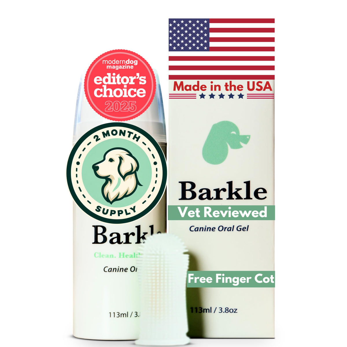 Barkle teeth cleaning paste tube demonstrating effective plaque control for dogs.
