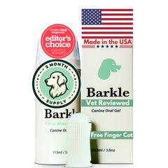 Barkle teeth cleaning paste tube demonstrating effective plaque control for dogs.