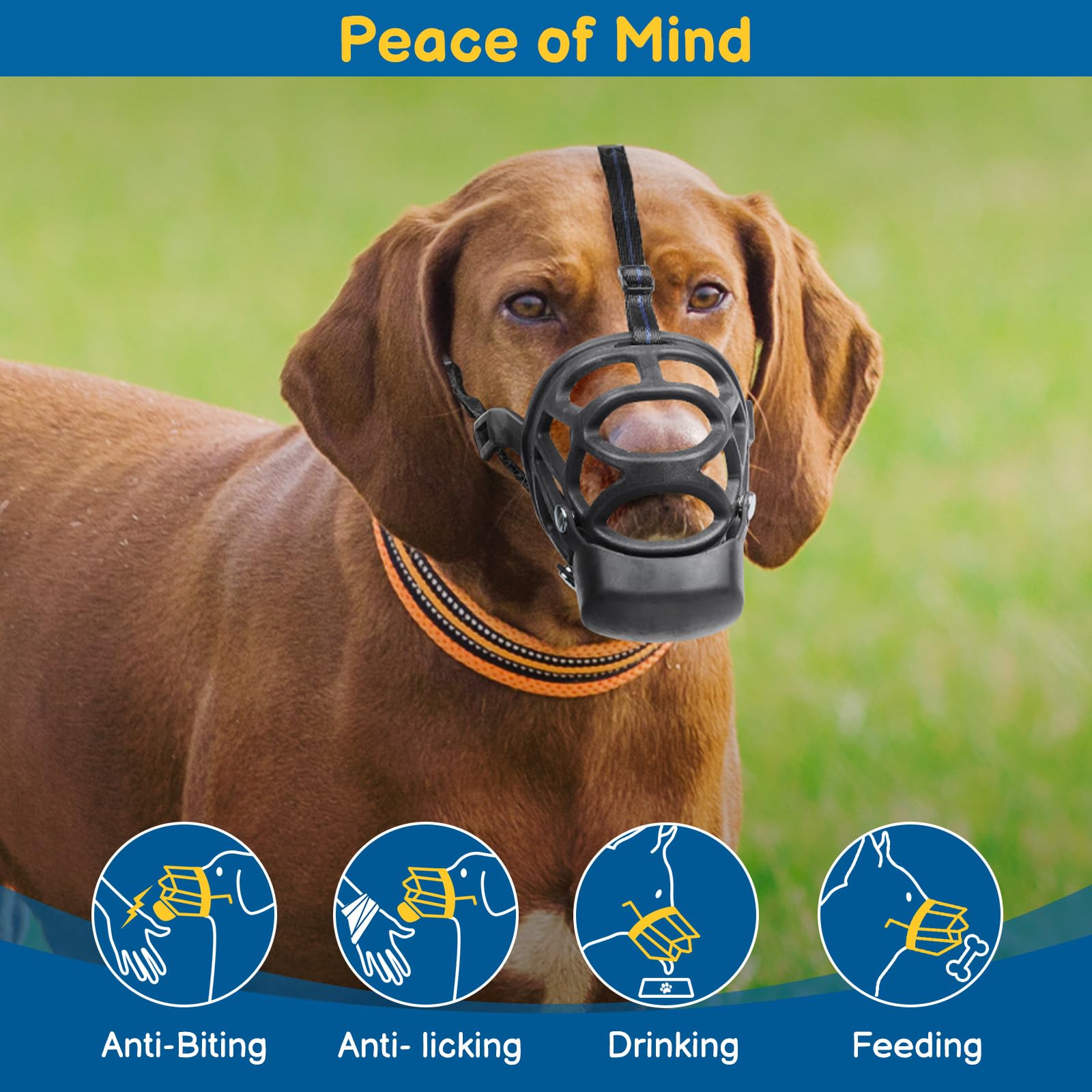 BARKLESS basket muzzle with secure straps for a snug, slip-free fit.