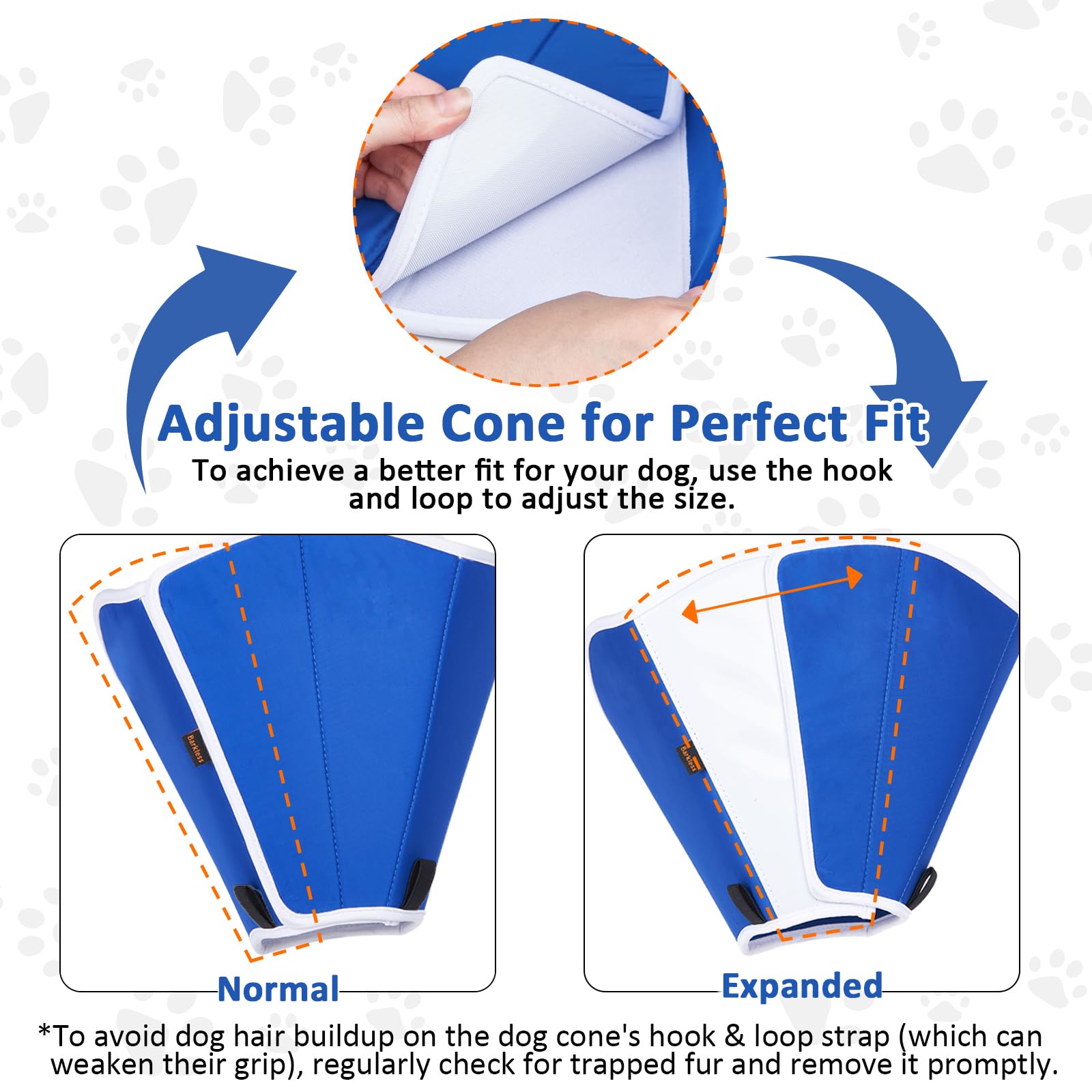 BARKLESS dog cone blue soft-edge design reduces bumping and clutter