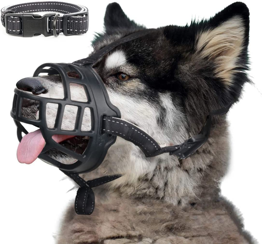 BARKLESS soft silicone basket muzzle showing comfort during walks