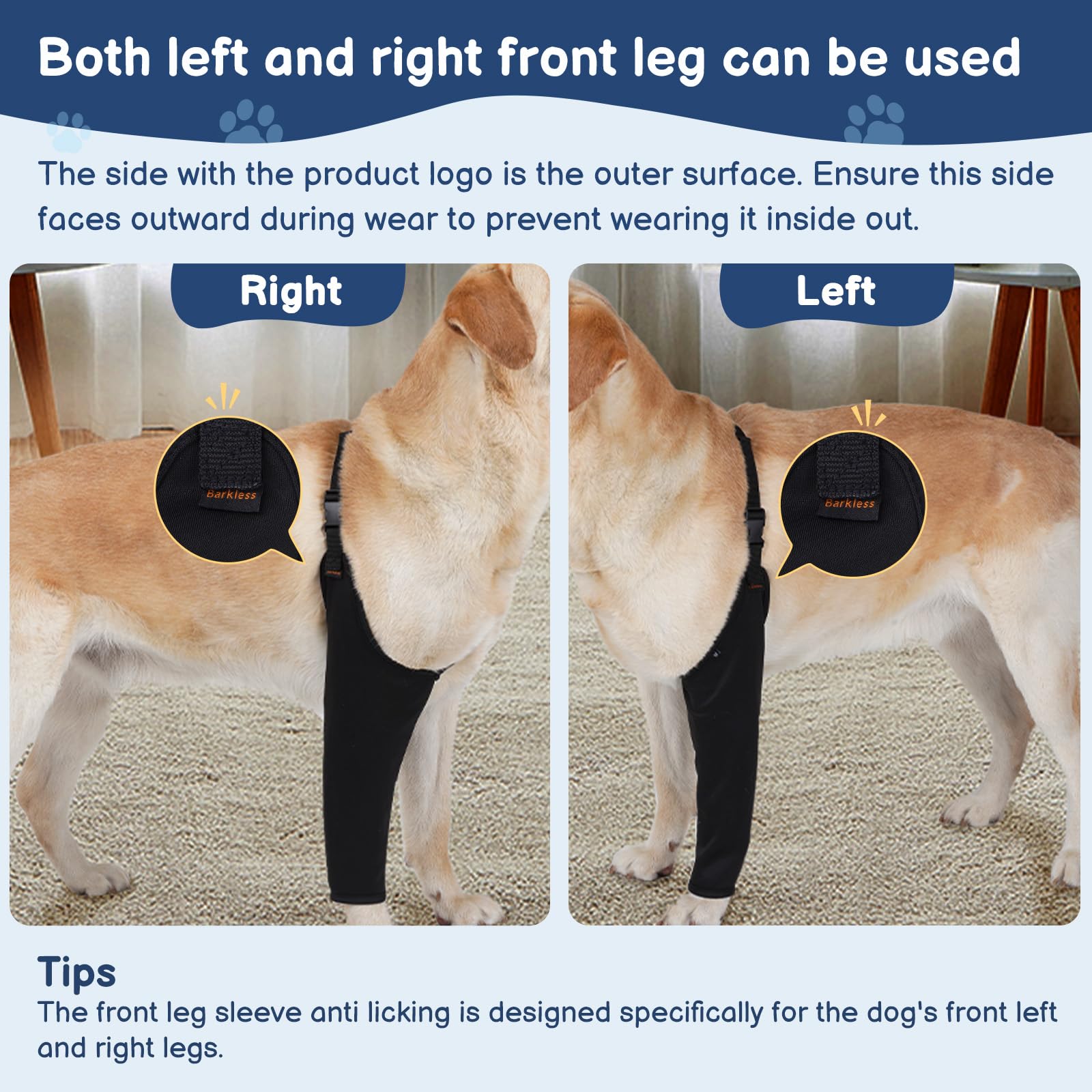 BARKLESS recovery sleeve with adjustable chest strap provides a secure, comfortable fit