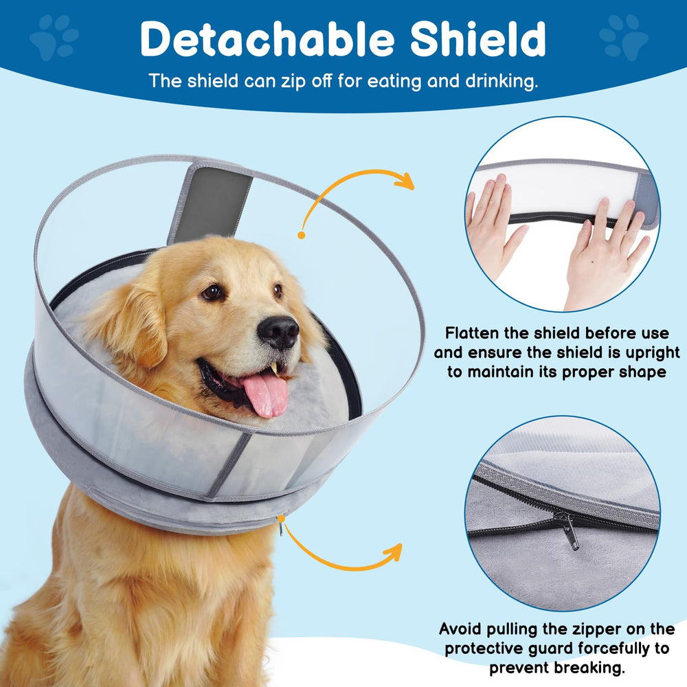 BARKLESS donut collar inflation guide illustrates easy reinflation for continued comfort