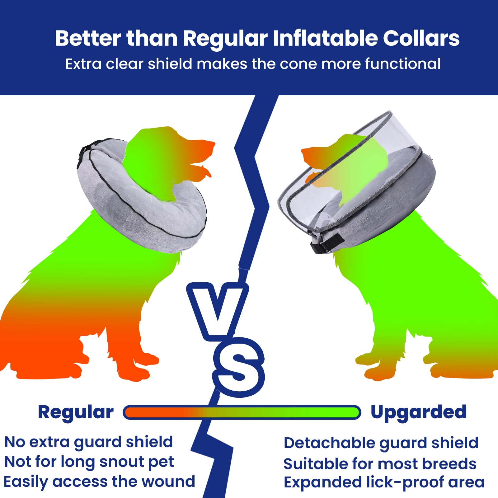 BARKLESS donut collar with detachable shield for flexible post-surgery protection