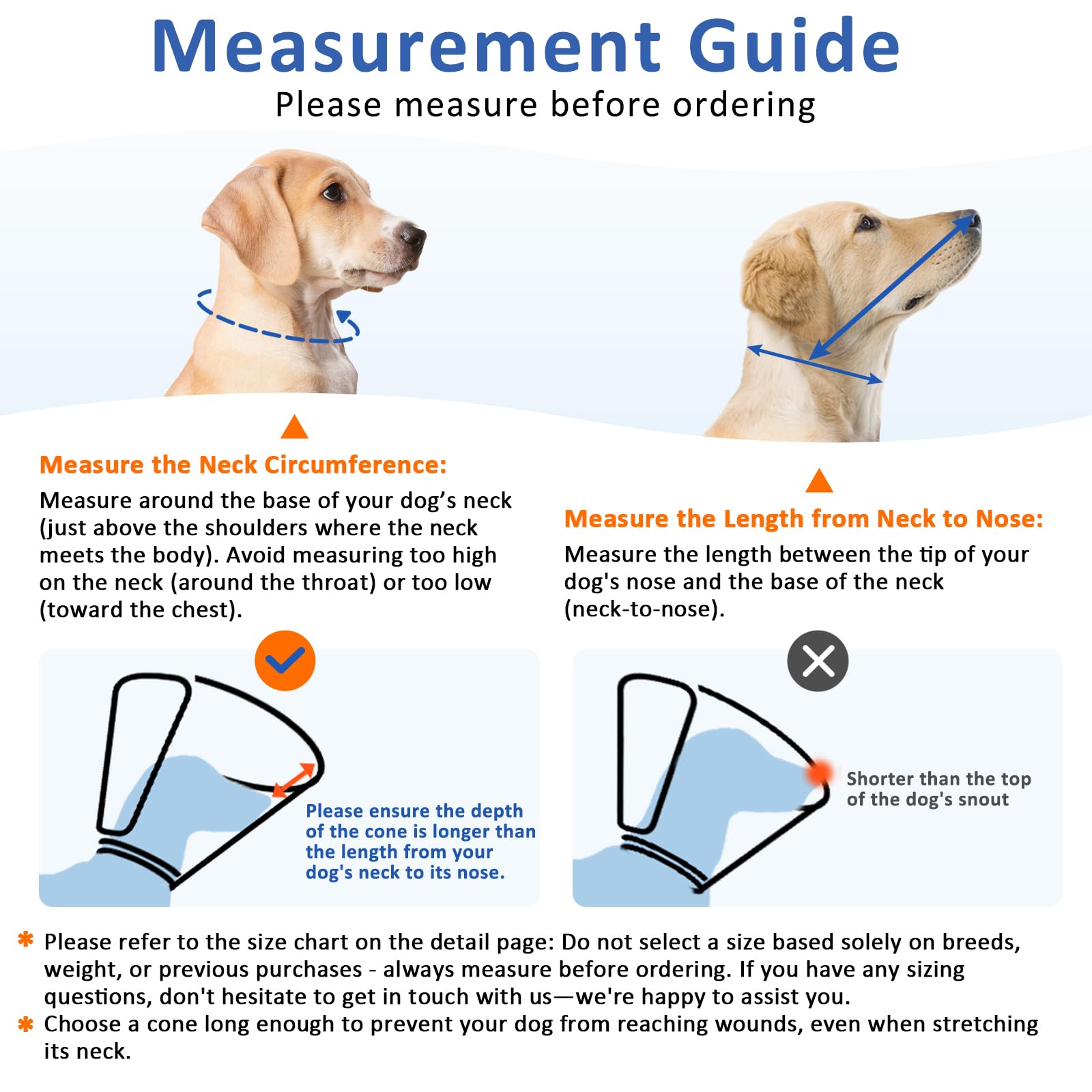 BARKLESS neck-to-snout measurement guide for proper sizing cone
