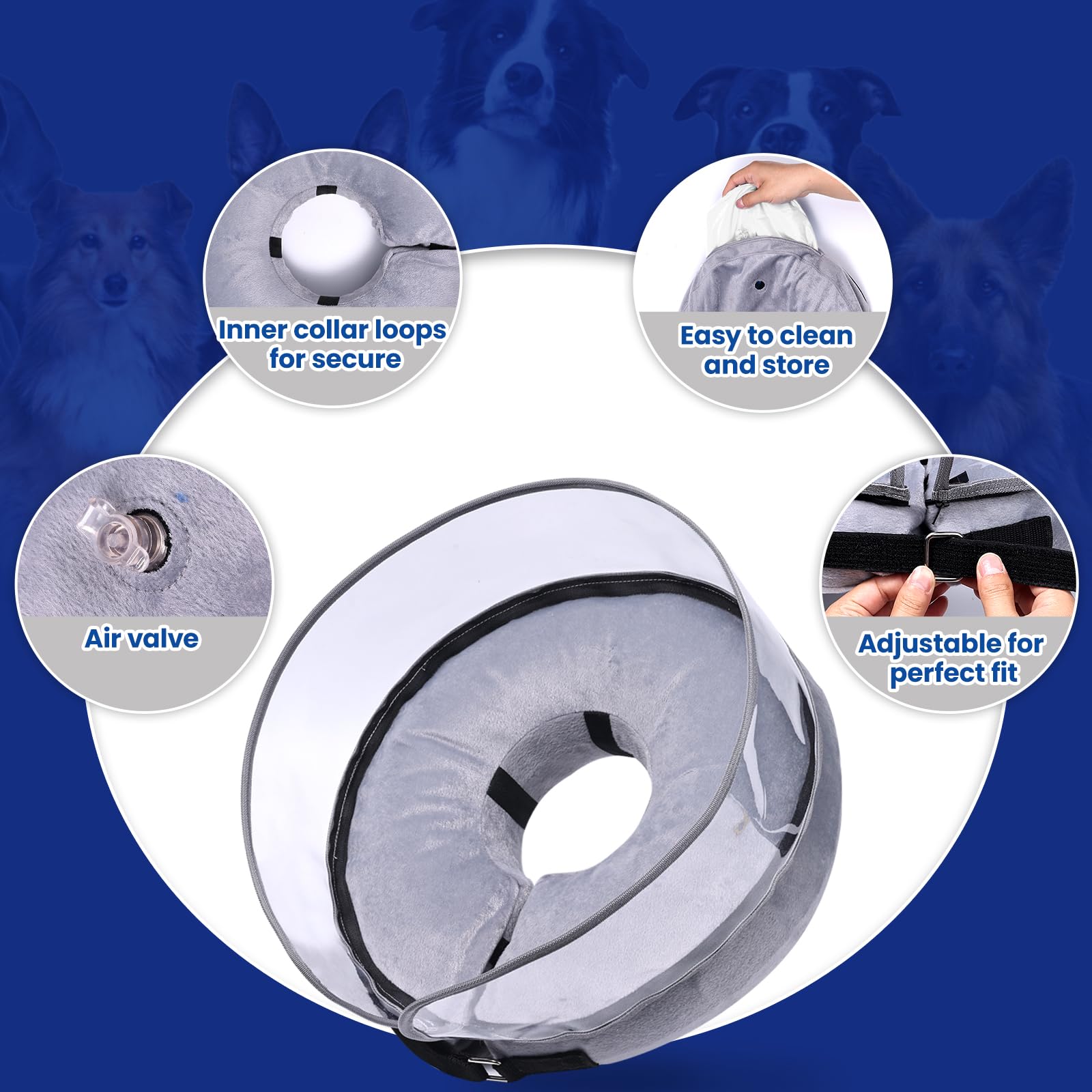 BARKLESS inflation-ready donut collar shown with soft, flexible material