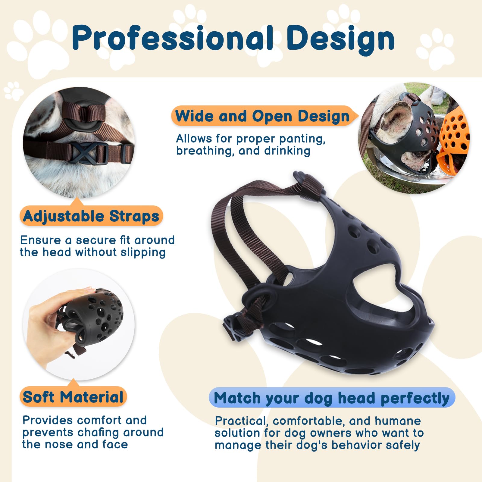 BARKLESS soft rubber muzzle closeup shows gentle protection and comfort for daily wear.