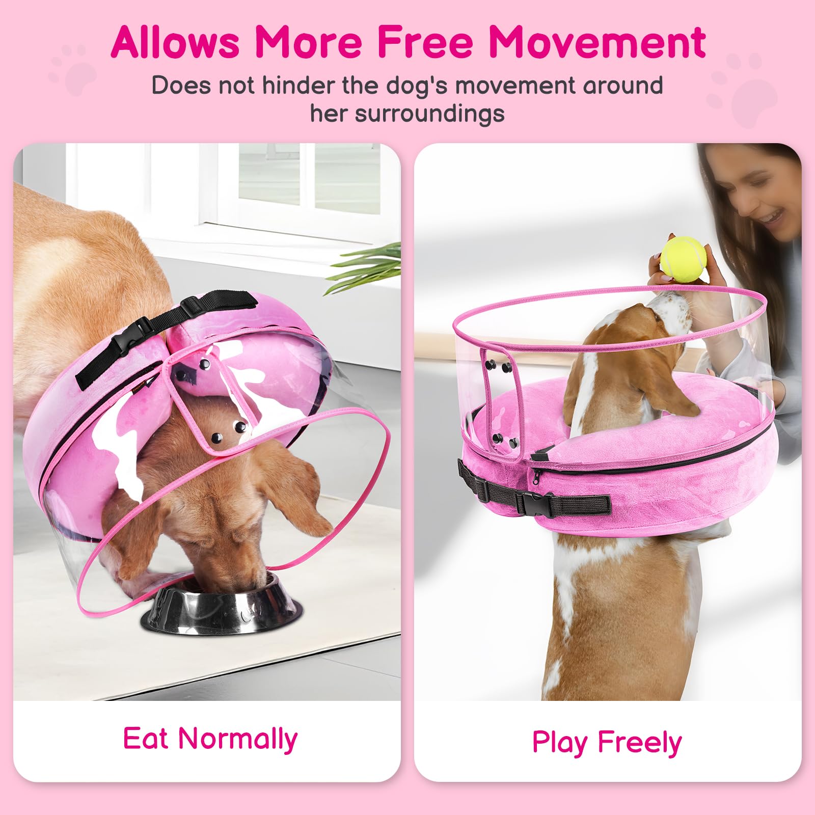 BARKLESS tips illustrate neck strap placement for safe wear.