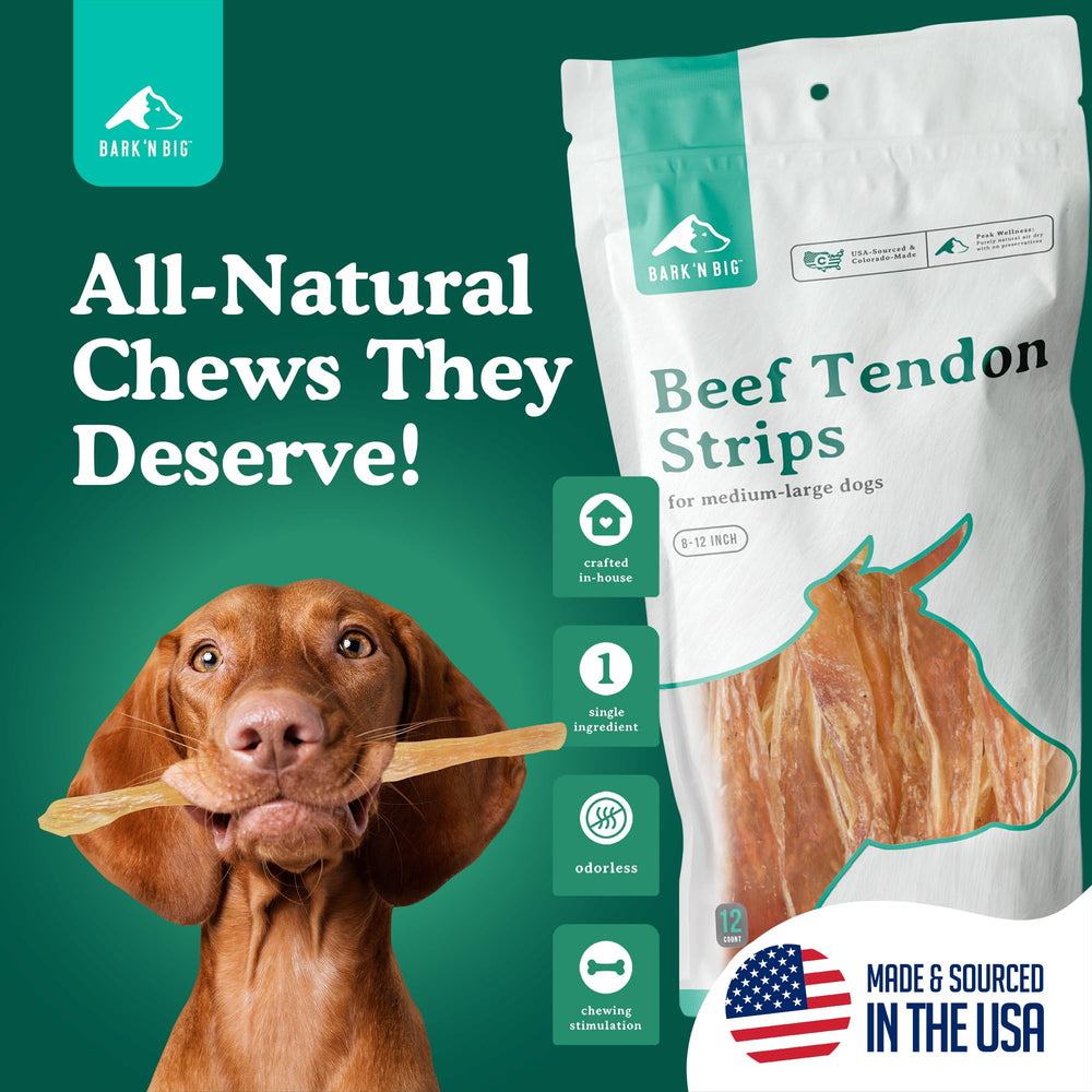 BARK'N BIG beef tendon chews closeup texture ideal for durability-seeking chewers.