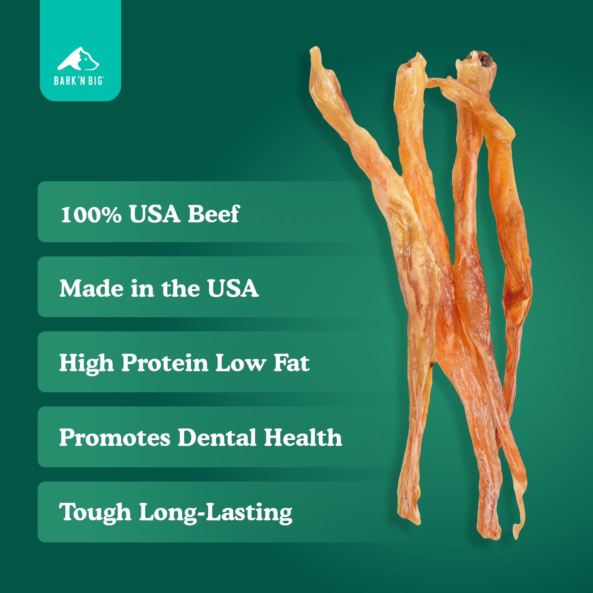 BARK'N BIG tendon pieces shown for dogs of all sizes and breeds.