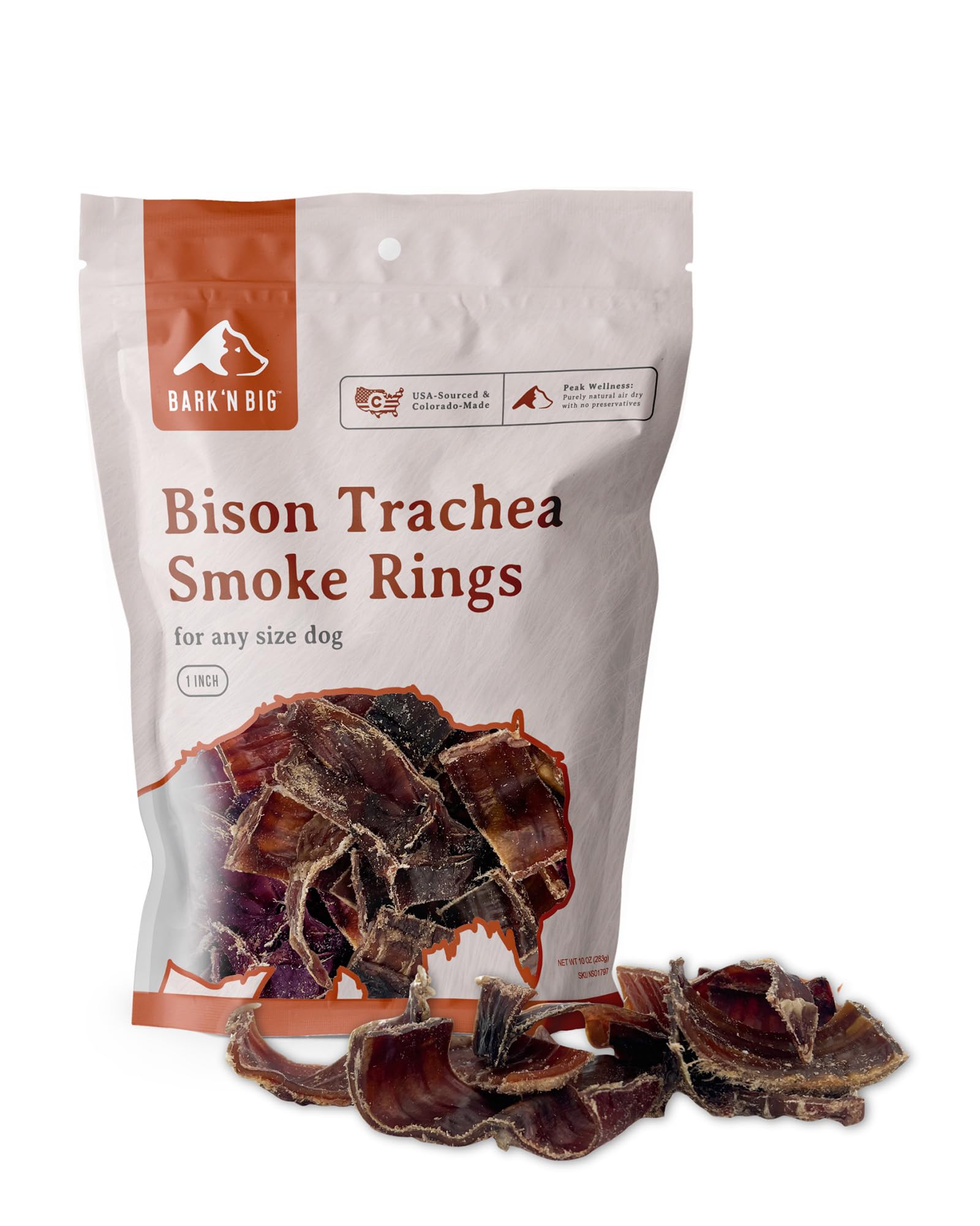 BARK'N BIG bison-trachea-smoke-rings show a crunchy, protein-rich chew for satisfying daily treats.
