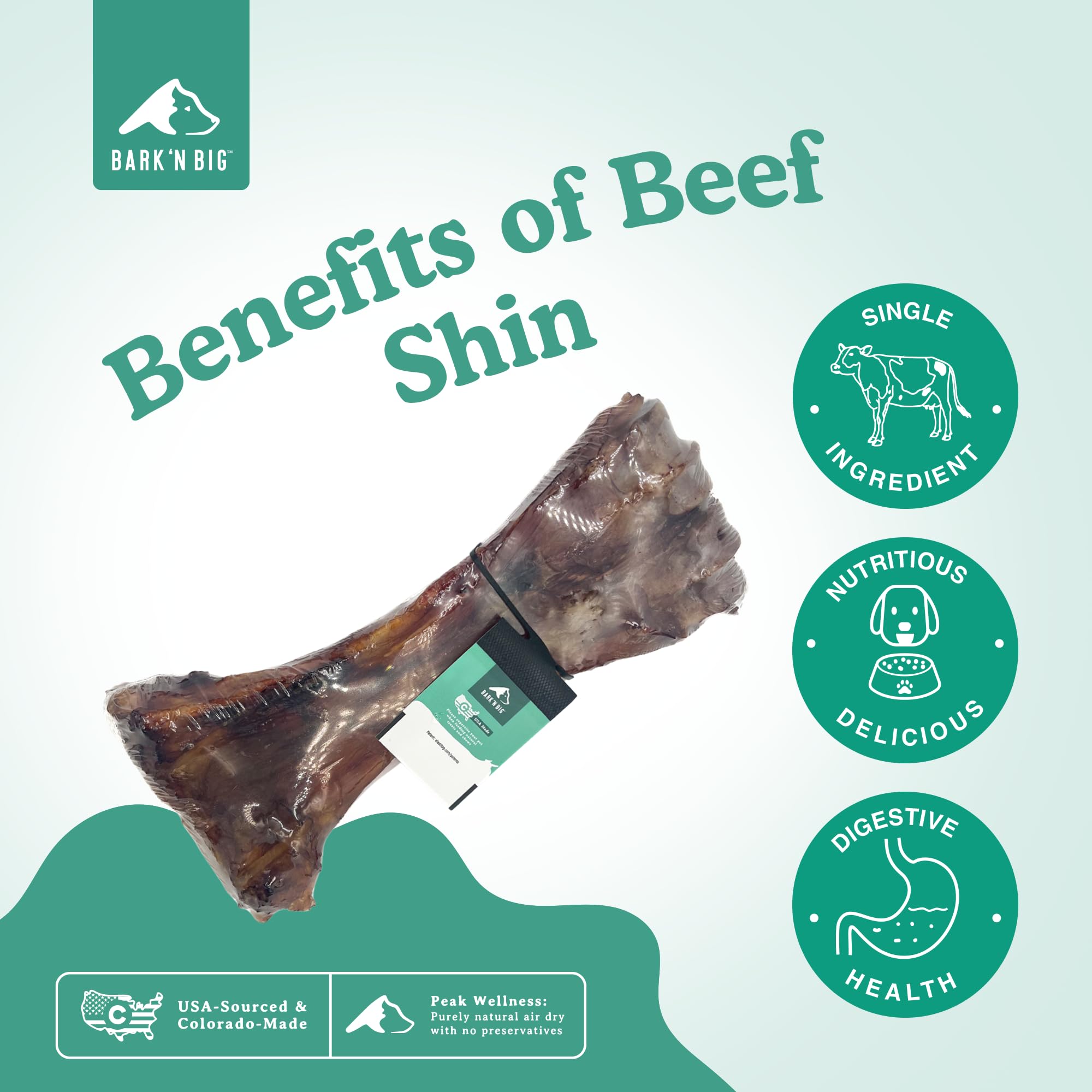BARK'N BIG smoked beef shank with marrow image highlighting rich aroma.
