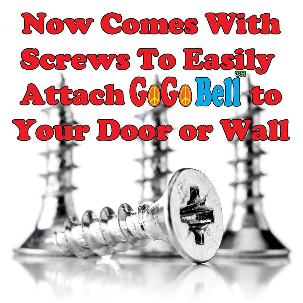 GoGo Bell indoors mounted image shows easy reach for puppies and small dogs.