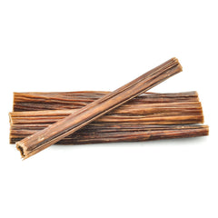 Barkworthies Beef Gullet Stick image emphasizes dental health benefits while dogs chew.