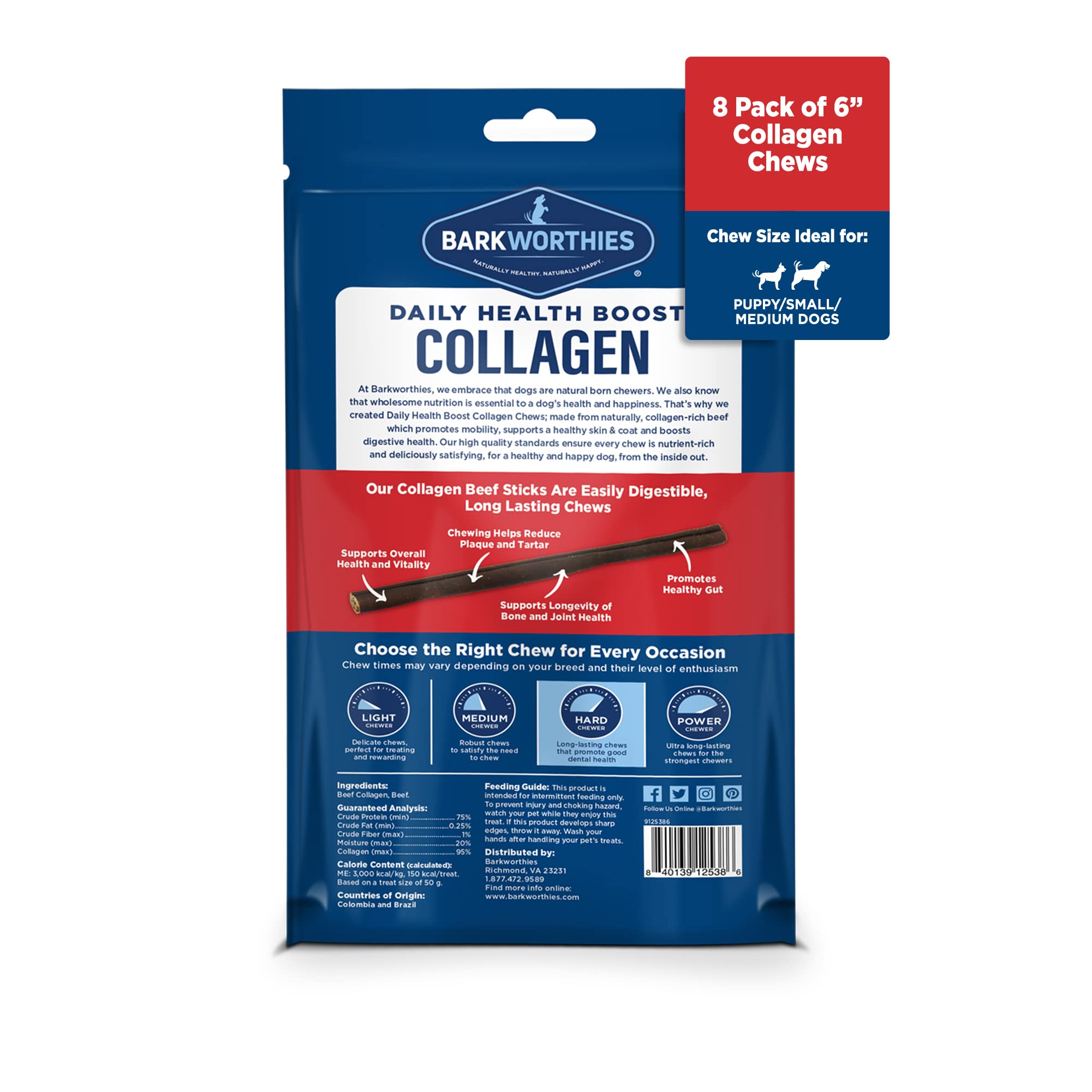Barkworthies Collagen Sticks 6inch closeup texture highlights durability for power chewers