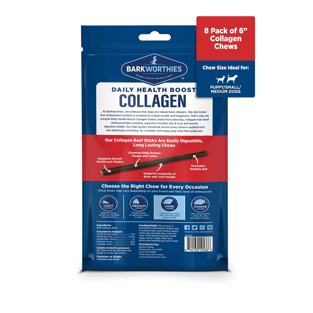 Barkworthies Collagen Sticks 6inch closeup texture highlights durability for power chewers