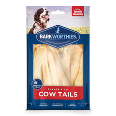 Barkworthies Flavor-Rich Cow Tail Treats pack shot highlighting natural ingredients for dogs