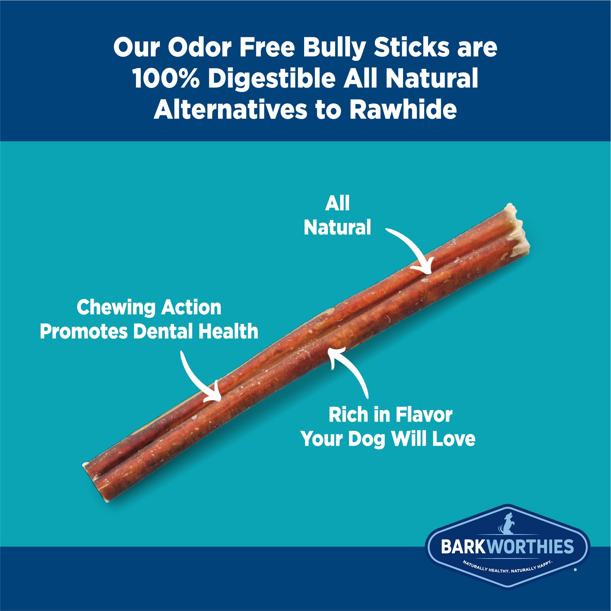 Barkworthies odor-free bully-stick 6-inch pack-shot shows protein-rich chew for healthy chewing.