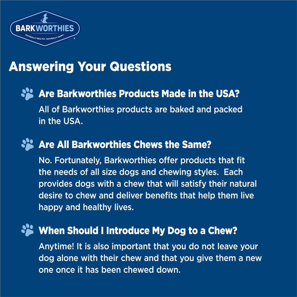 Barkworthies odor-free bully-stick 6-inch dental-benefit shot hints at support for a healthy smile.
