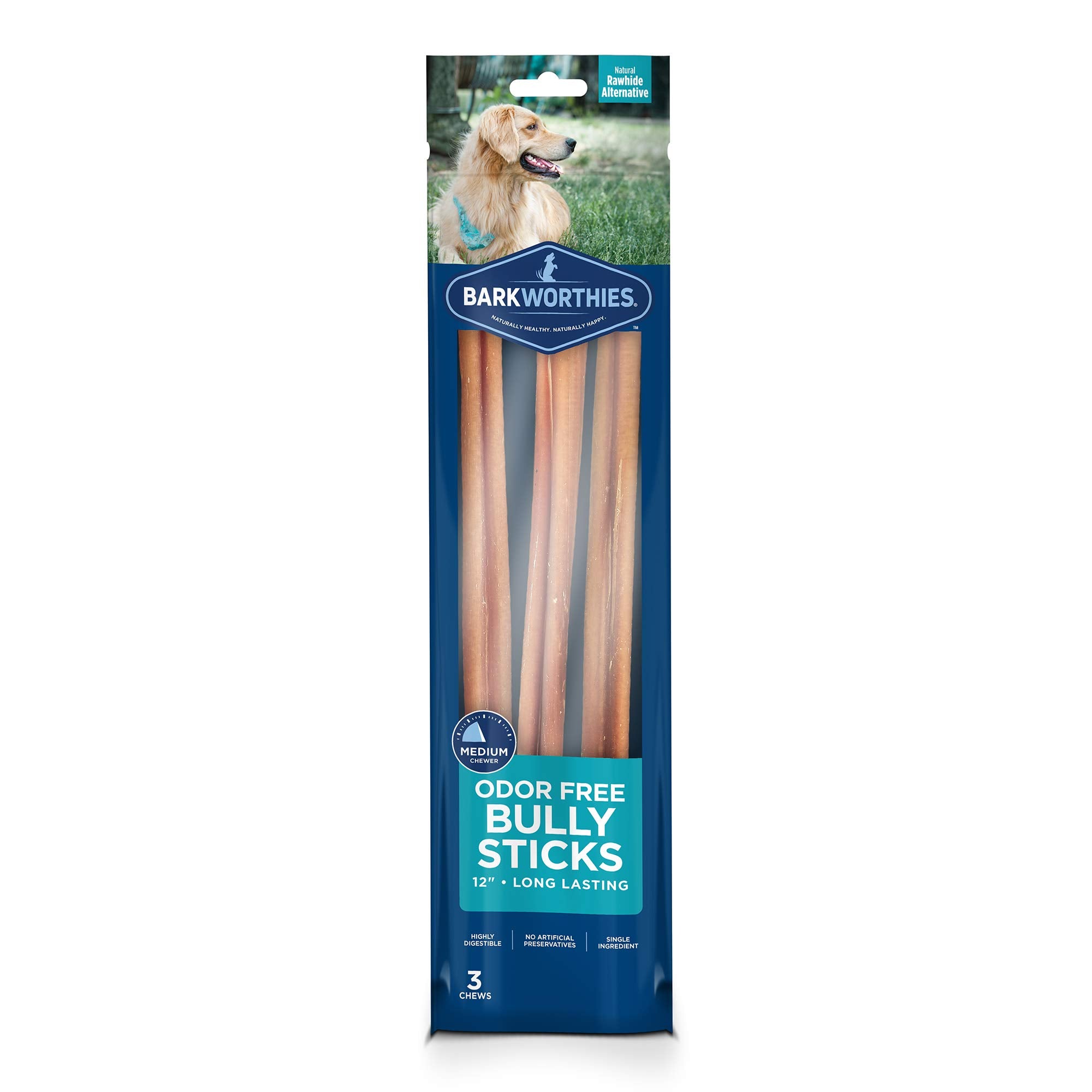 Barkworthies OdorFree 12in Bully Stick close-up texture for long-lasting chew