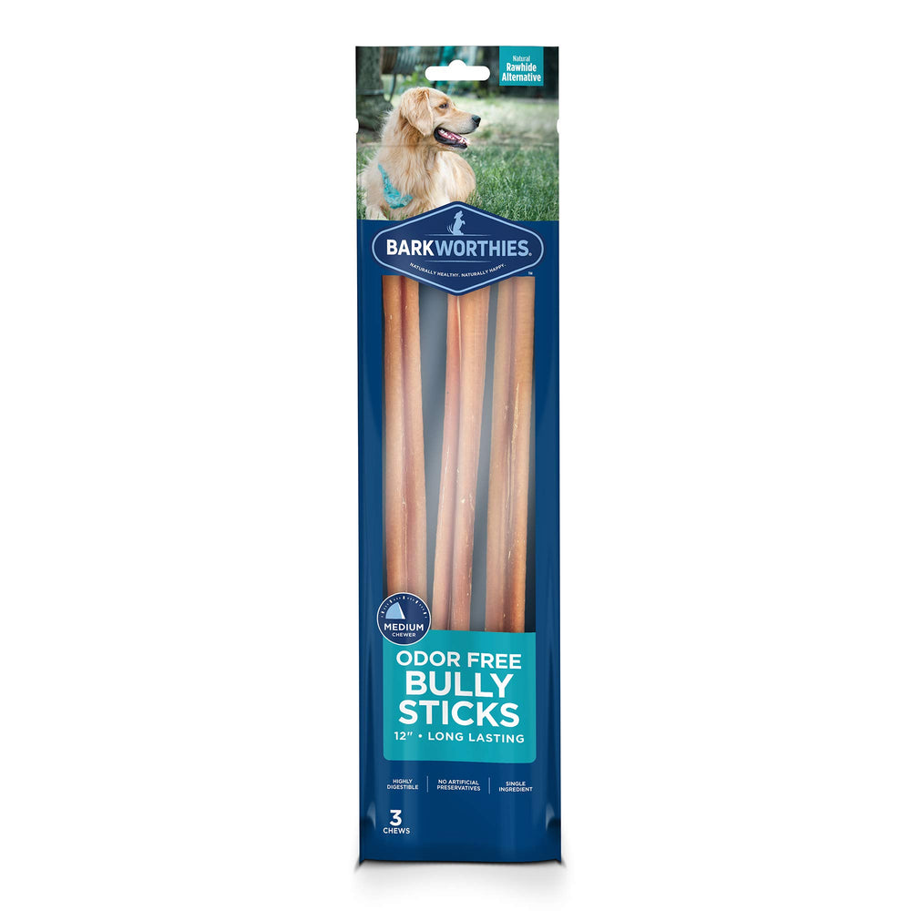 Barkworthies OdorFree 12in Bully Stick close-up texture for long-lasting chew