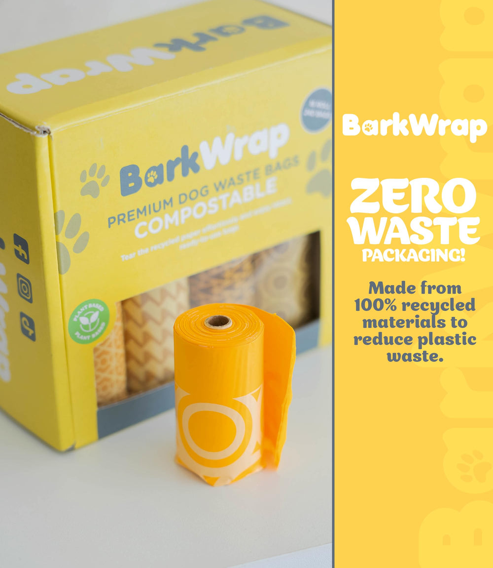 BARKWRAP BAG compostable bags compatible with home composting systems.