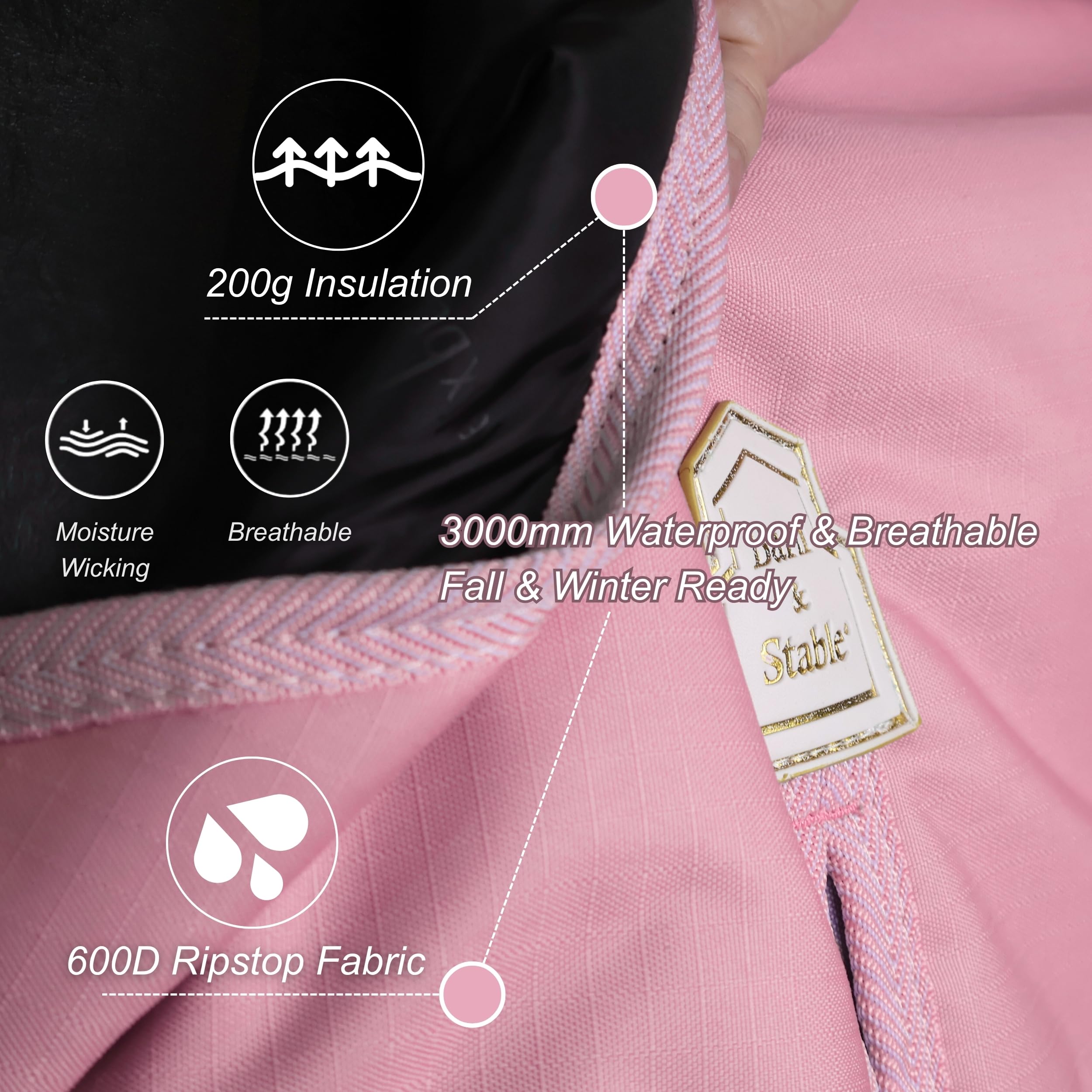BARN & STABLE 3000mm waterproof rating demonstrated on turnout blanket.