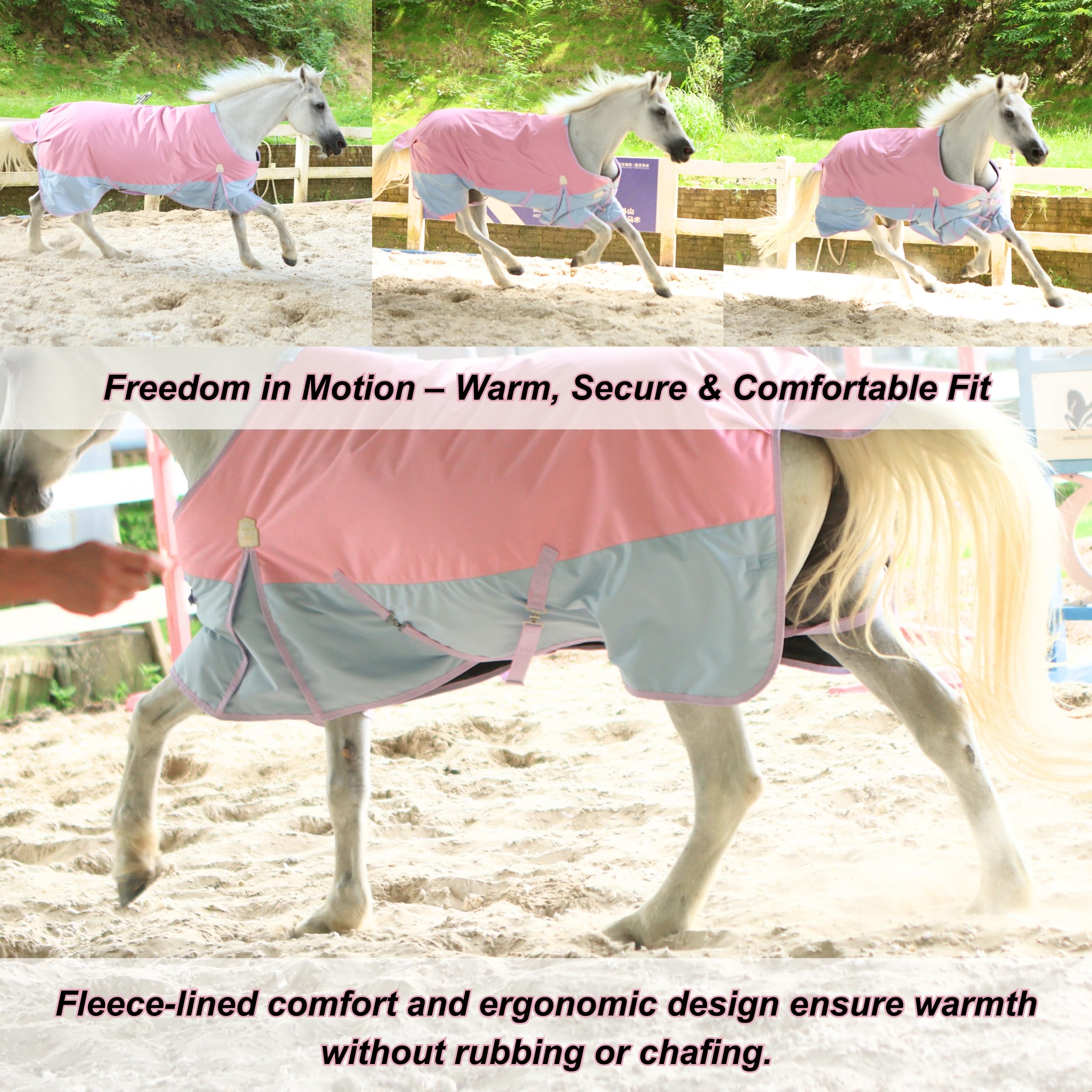 BARN & STABLE tail flap and leg straps block cold winds.