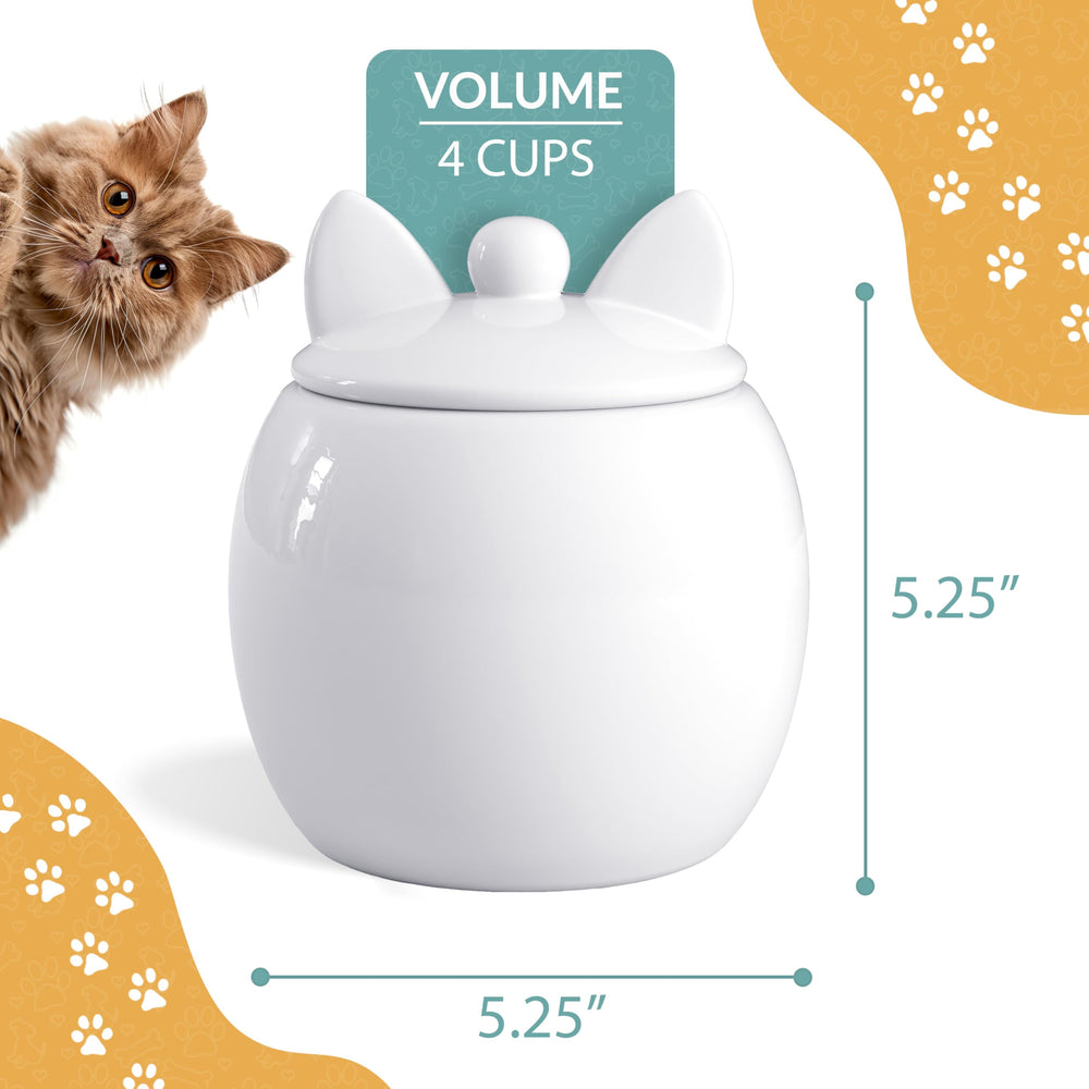 Barnyard Designs Cat Treat Container dimensions 5.25d x 6.25h on counter