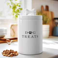 Barnyard Designs ceramic dog treat jar white captures rustic charm for pet-friendly spaces