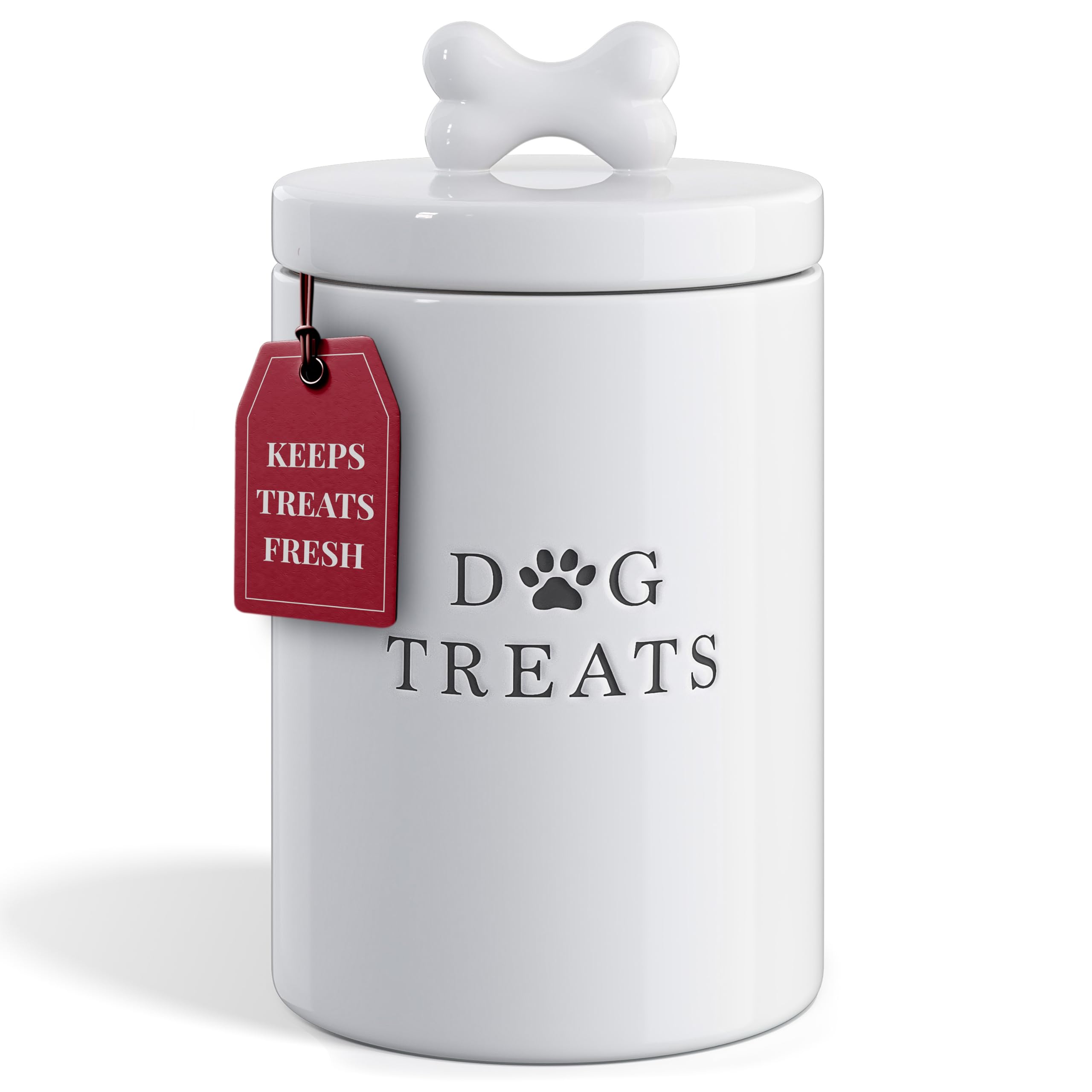 Barnyard Designs dog treat container airtight-lid keeps treats fresh on the kitchen counter