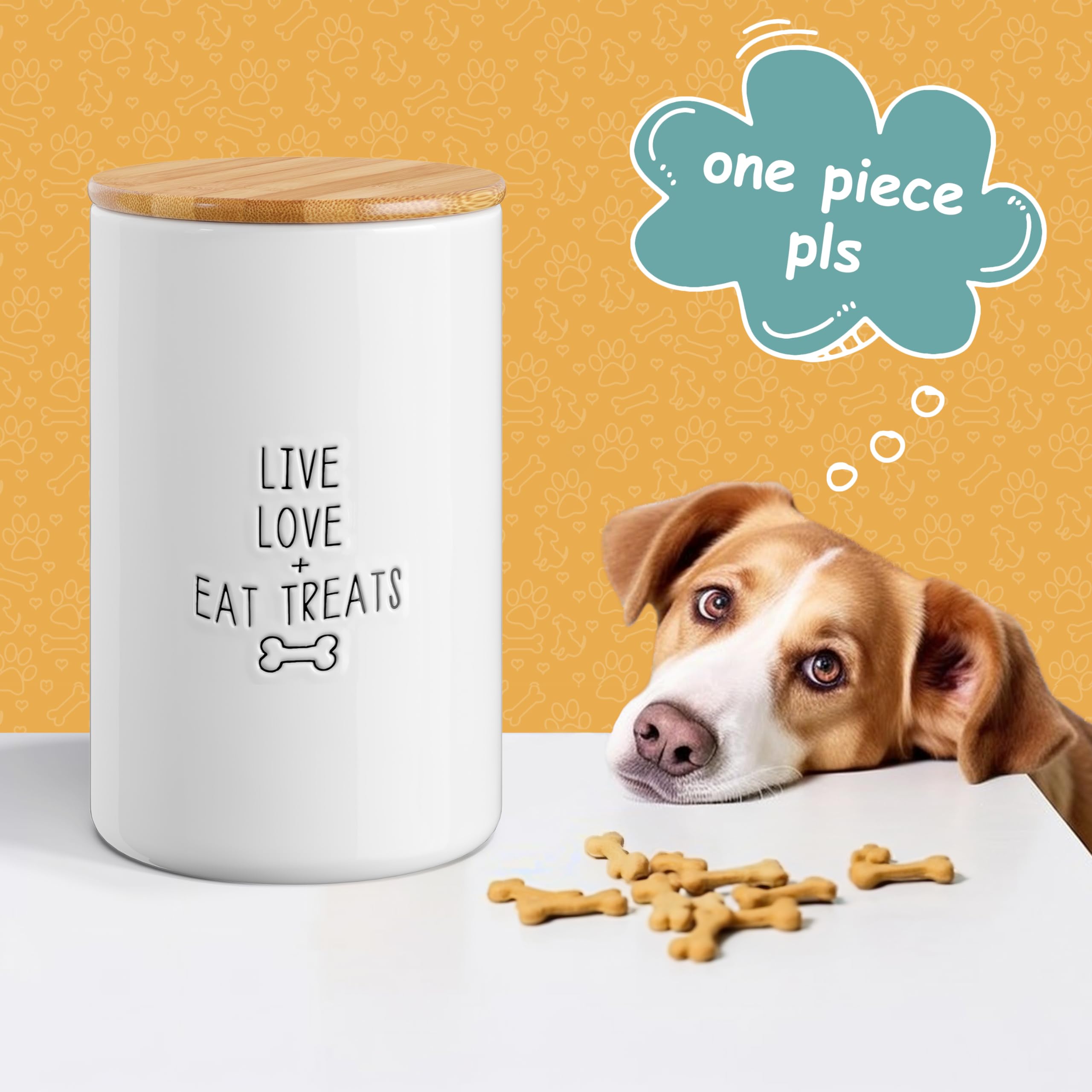 Barnyard Designs dog treat container doubles as decorative storage in a farmhouse kitchen.