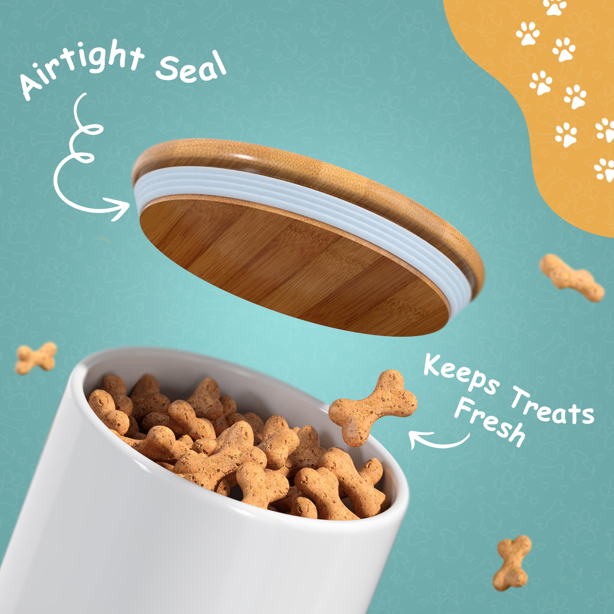 Barnyard Designs dog treat container on kitchen counter for easy access and organization.