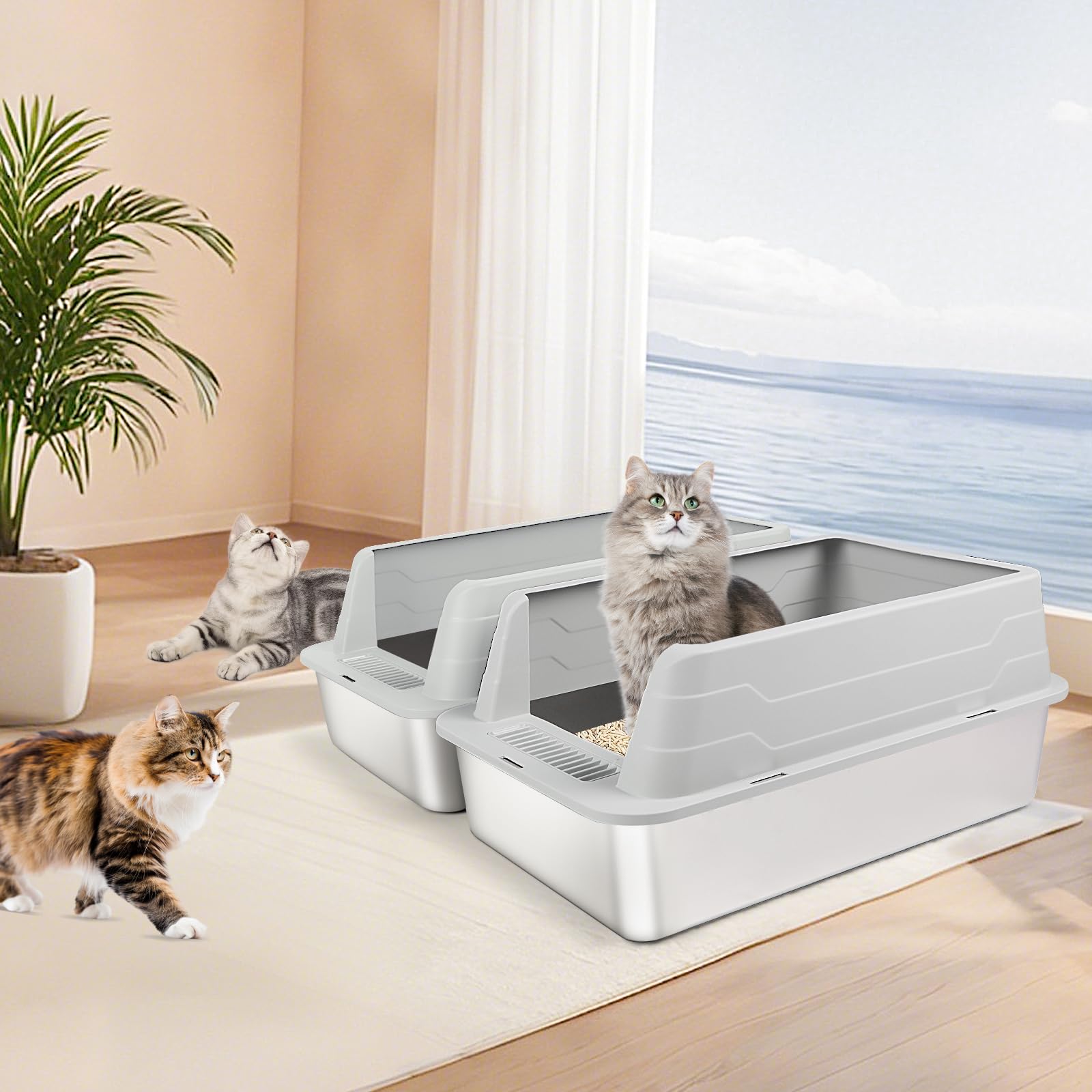 Bartuke XL litter box features anti-splash design and spacious interior for larger cats.