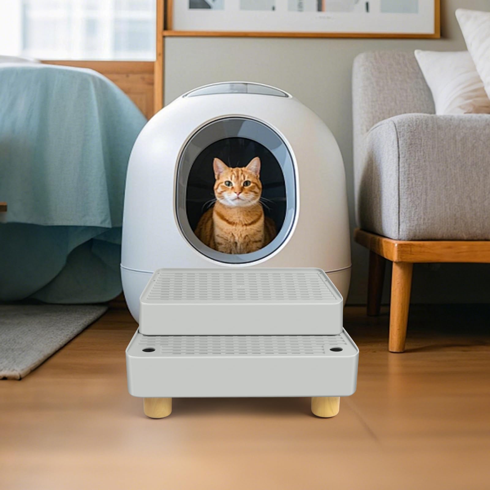 Bartuke assembled ready cat litter ramp with wooden feet for stability