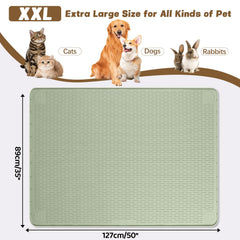 Bartuke cat food mat flat green provides a large feeding area for multiple bowls.