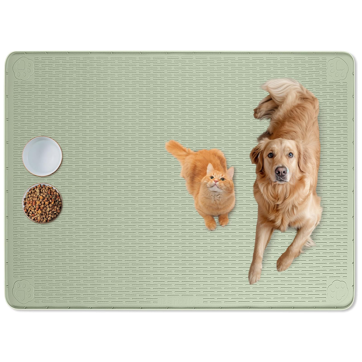 Bartuke cat food mat folded green aids compact storage and quick setup.