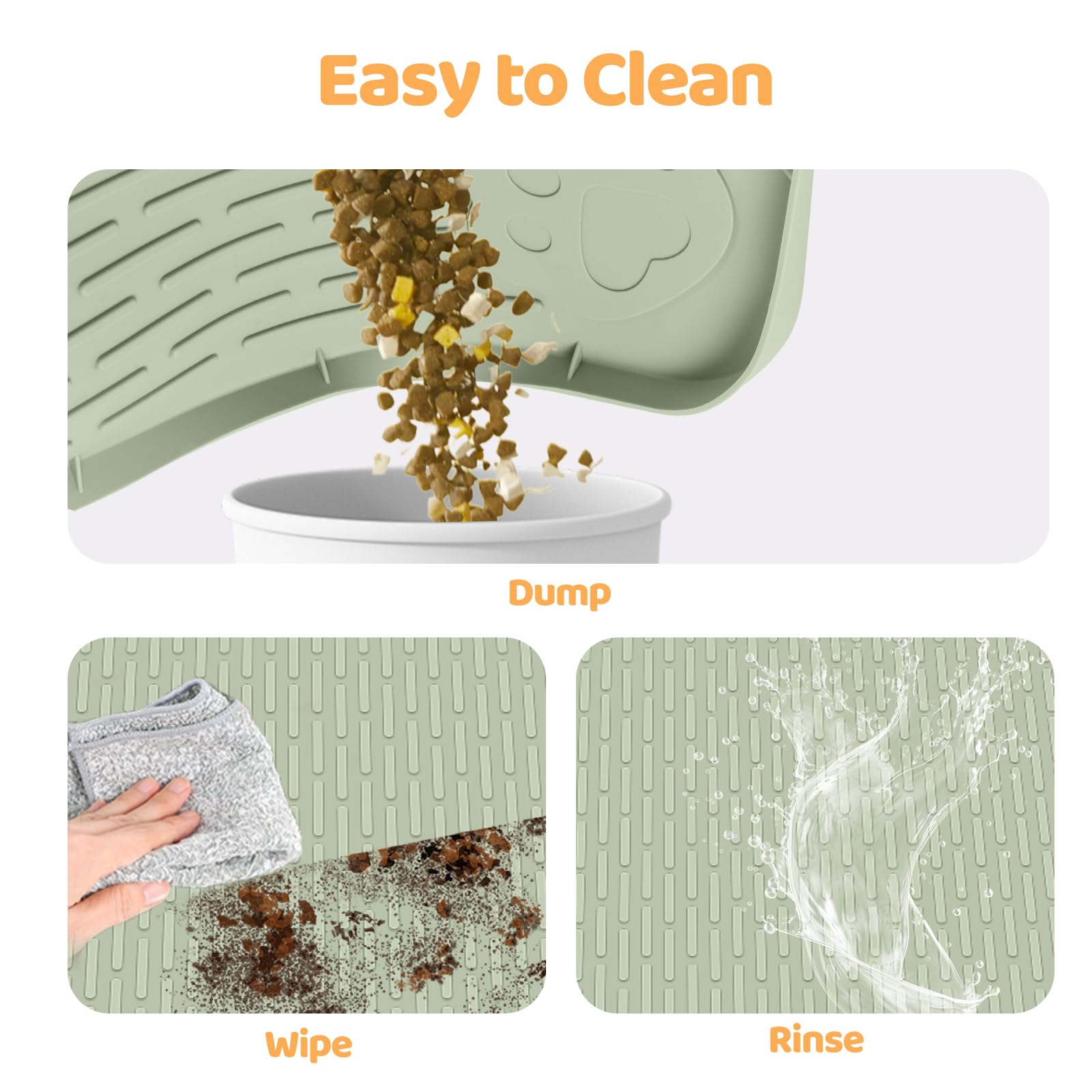 Bartuke cat food mat easy-clean green wipes clean and dries quickly.