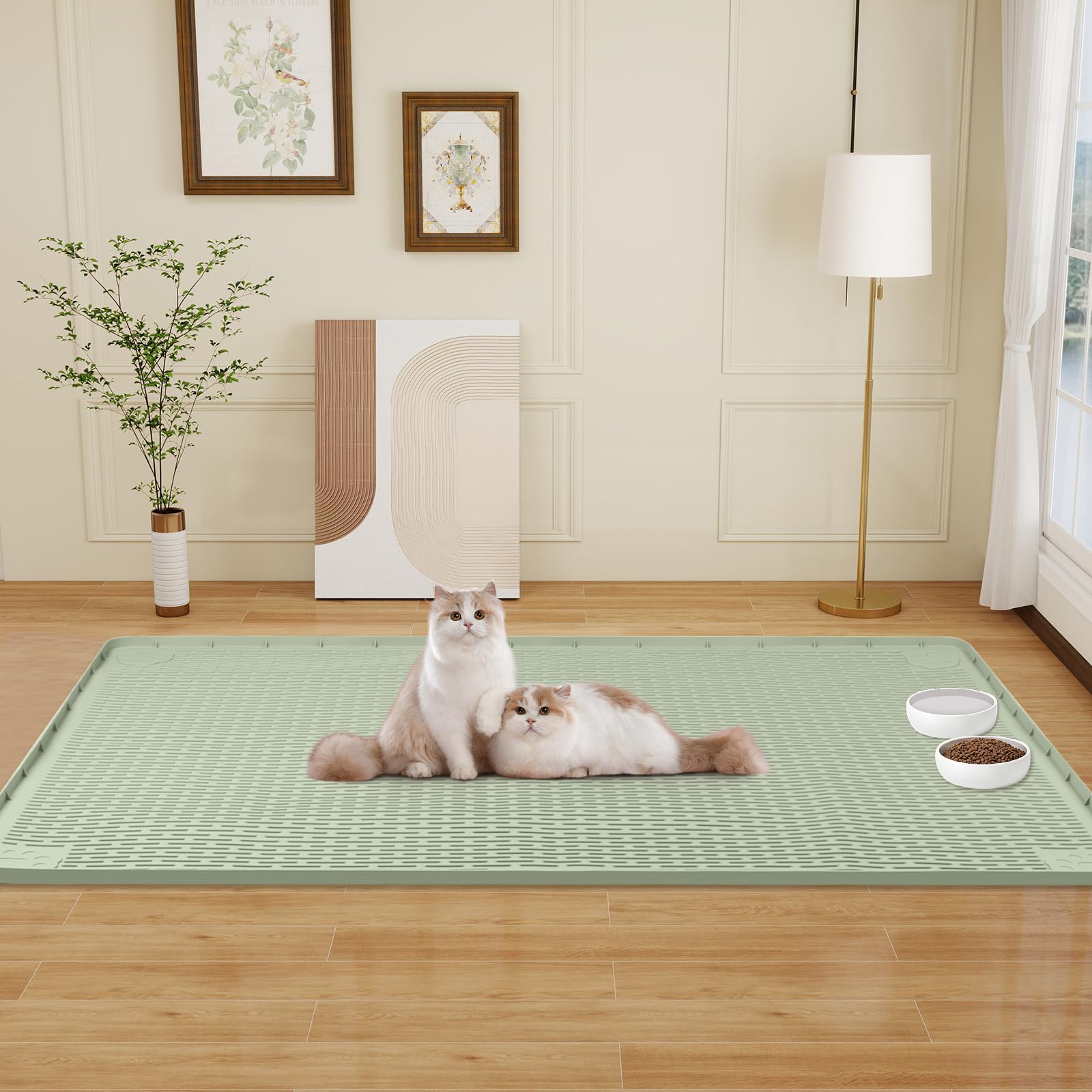 Bartuke cat food mat multi-pet use green works for cats and small dogs.
