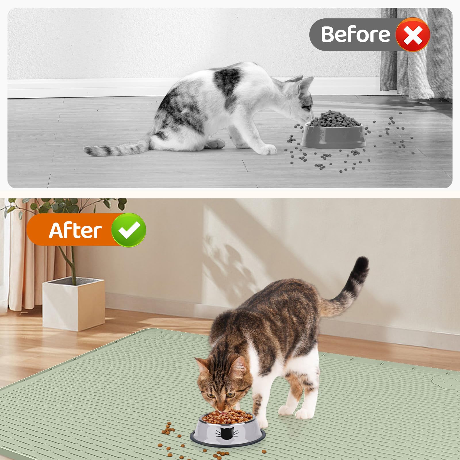 Bartuke cat food mat non-slip green stays in place for busy meals.