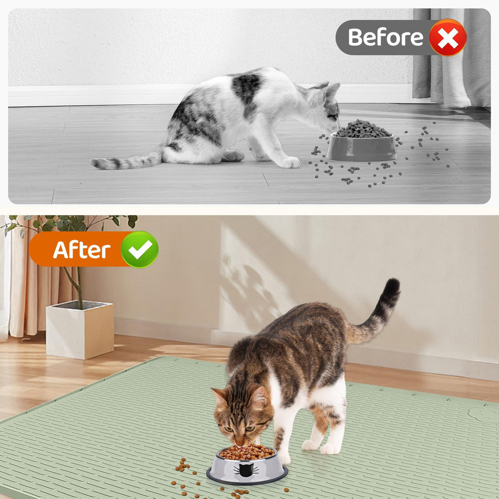 Bartuke cat food mat non-slip green stays in place for busy meals.